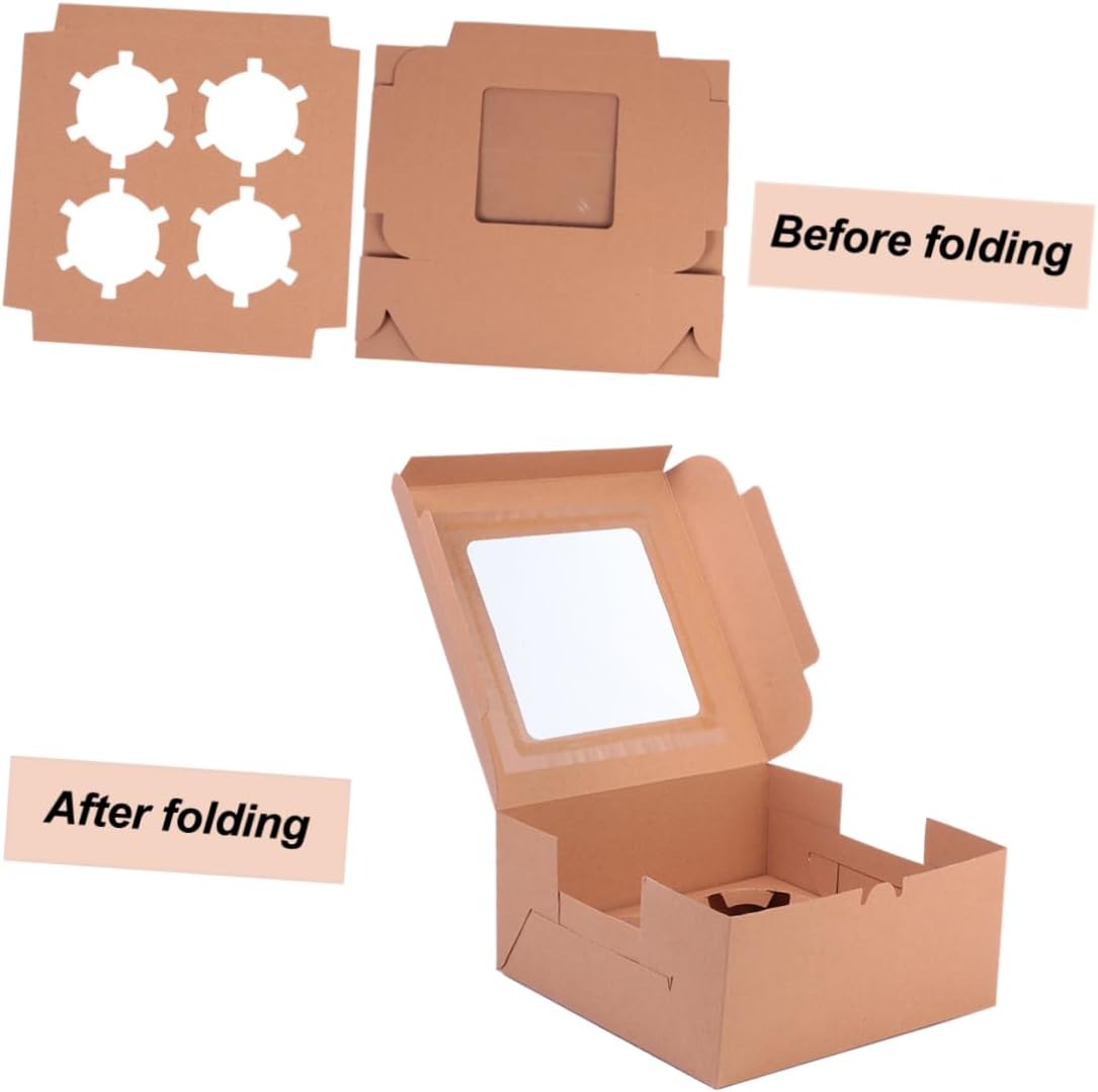 10pcs Cake Wrapping Boxes for and Tarts Kraft Dessert Packaging Window for Muffins Cookies and Treats