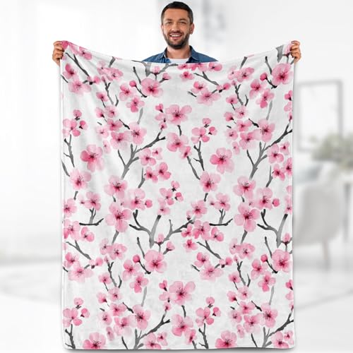 Cherry Blossom Blanket Gifts for Kids Girls Women Pink Floral Spring...