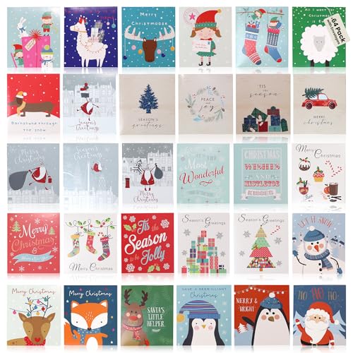 Iconikal Mini Christmas Cards, 64 Count with Envelopes, Season's Greetings, Holiday Party Decorations, Christmas Cards for Friends and Family, Cute Winter Design 3 x 3 Inch