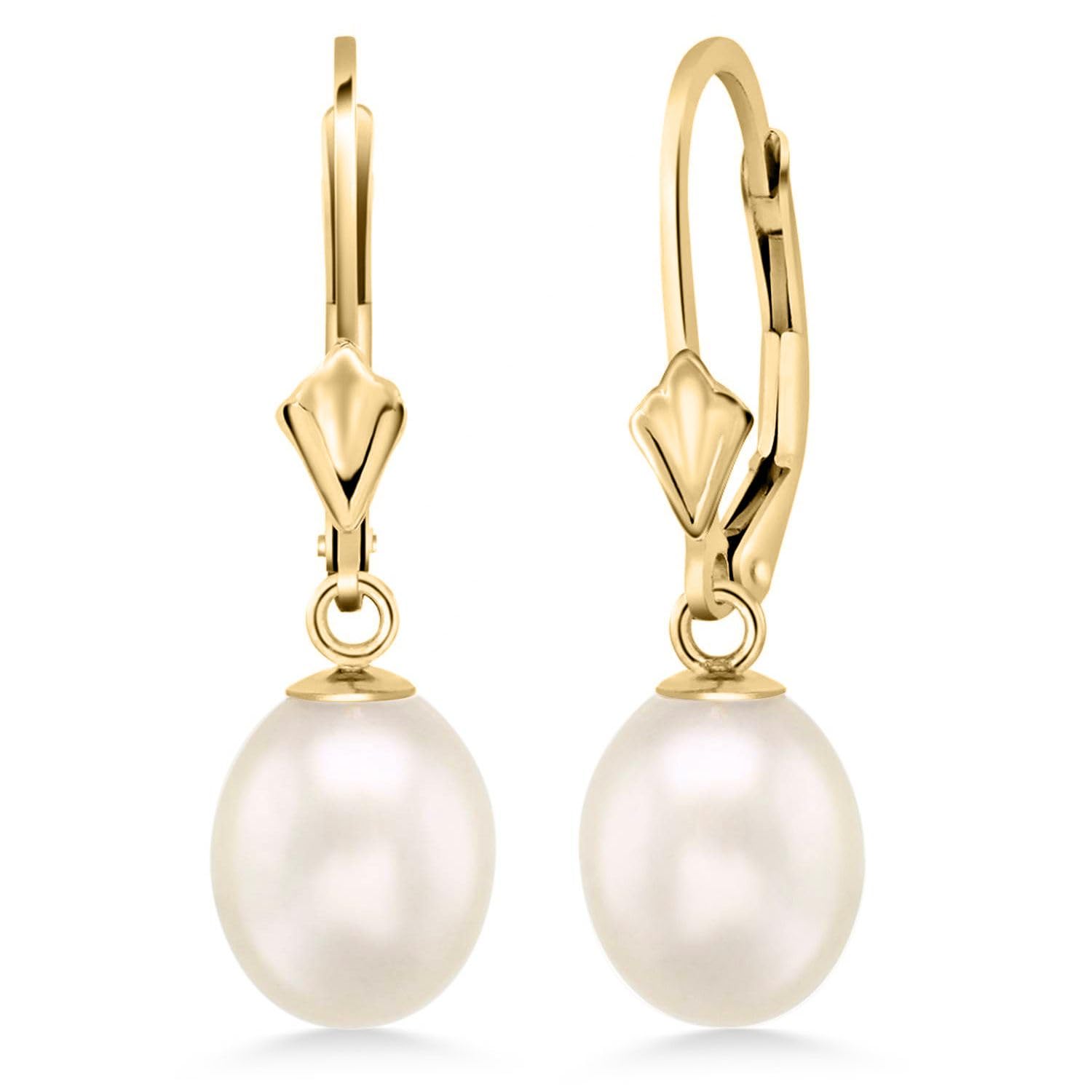 Gem Stone King 14K Gold Cultured Freshwater Pearl Dangle Earrings