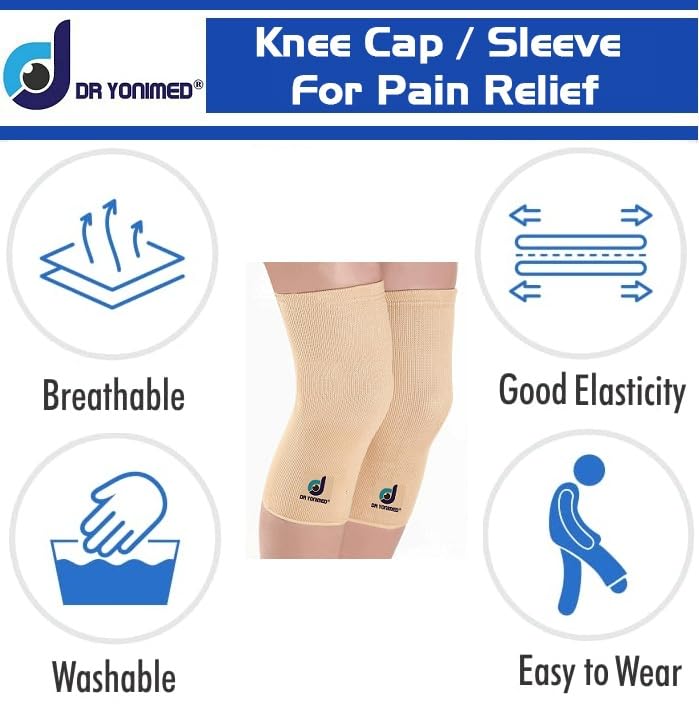 Dr Yonimed Stretchable Knee Cap Beige Color, Medium Size Knee Brace Knee Support & Joint Pain Relief Suitable For Men, Women & Children Useful for Running, Skating, Arthritis and Injury- (1 Pair) 2