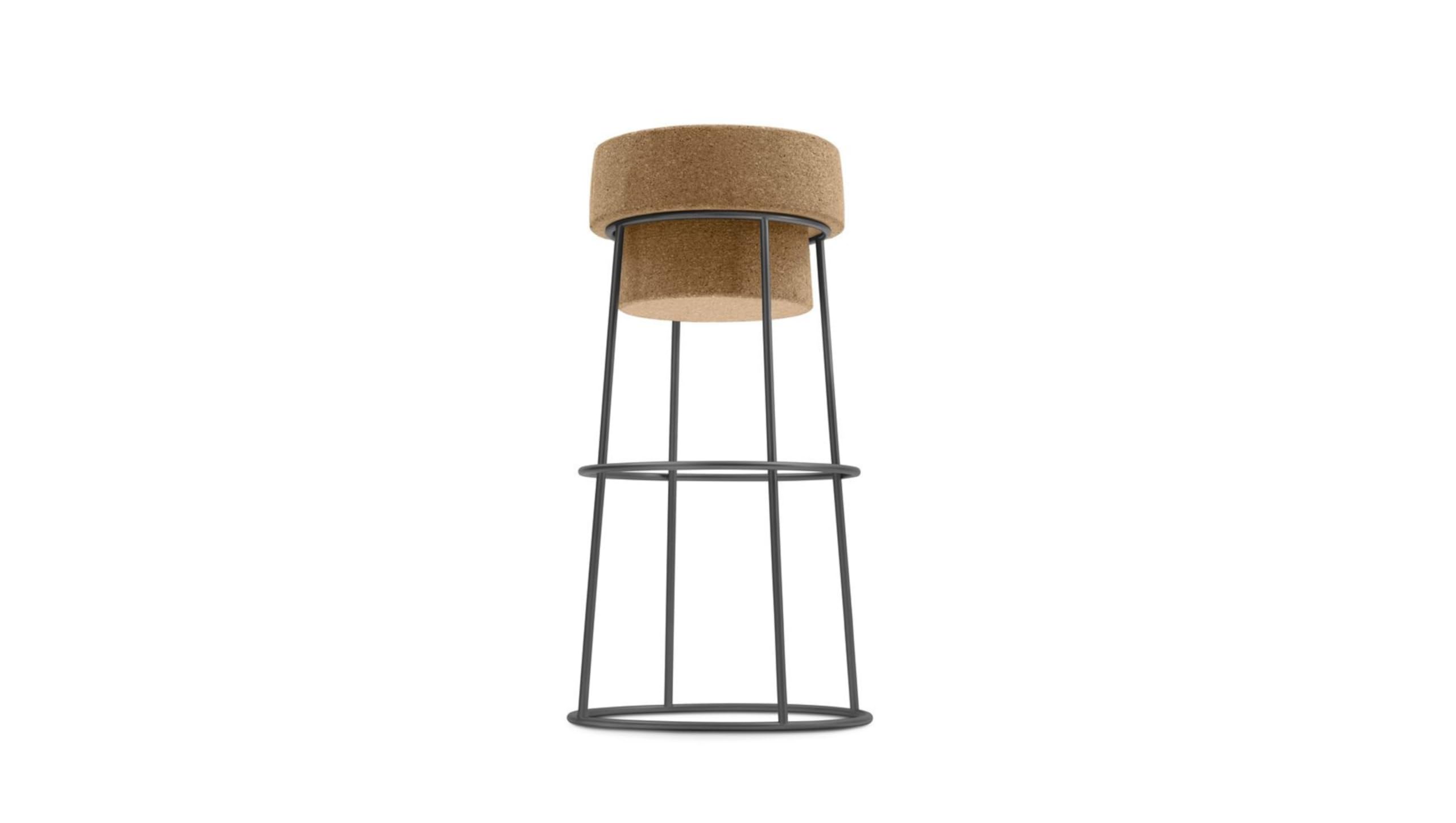 ZStyle Tabouret bouchon bouteille en liège et métal – Champagne – Original Domitalia – Design – Bar à vin clair – 40 x P 40 x H 76 cm, anthracite)