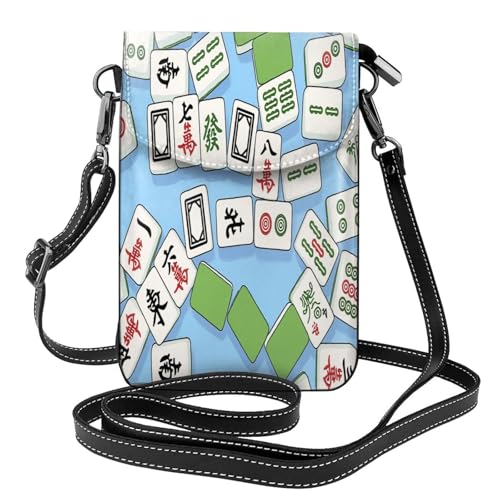 Cell Phone Crossbody Purse Green Birds Mahjong Tiles Womens Shoulder Wallet With Phone Pocket