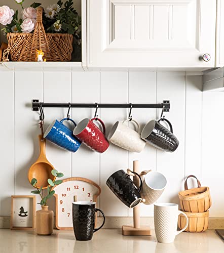 Amorarc Large Coffee Mugs Set Of 6, 22Oz Ceramic Tall Coffee Mugs Set With Textured Geometric Patterns For Latte/Tea/Beer/Hot Cocoa, Dishwasher & Microwave Safe, Black #TOP6