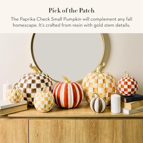 Image of MACKENZIE-CHILDS Resin Pumpkin, Small, Dark-Red-and-White Paprika Check
