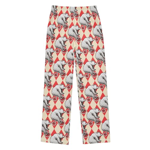 Bear on A Bike Boys Long Pants Soft Trousers Elastic Waist Kids Lounge Bottoms with Pockets S-XL