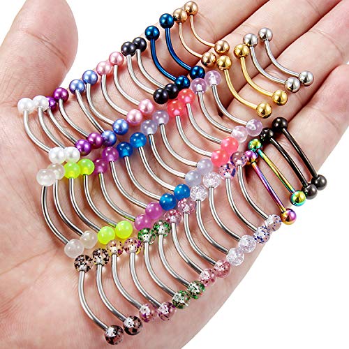 Hoeudjo 48Pcs 14G Glow In The Dark Snake Eyes Tongue Rings Surgical Steel Curved Barbell Nipplerings Nipple Ring Body Piercing Jewelry For Women Men 16Mm 5/8 Inch Silver-Tone Rose Gold Black #TOP4