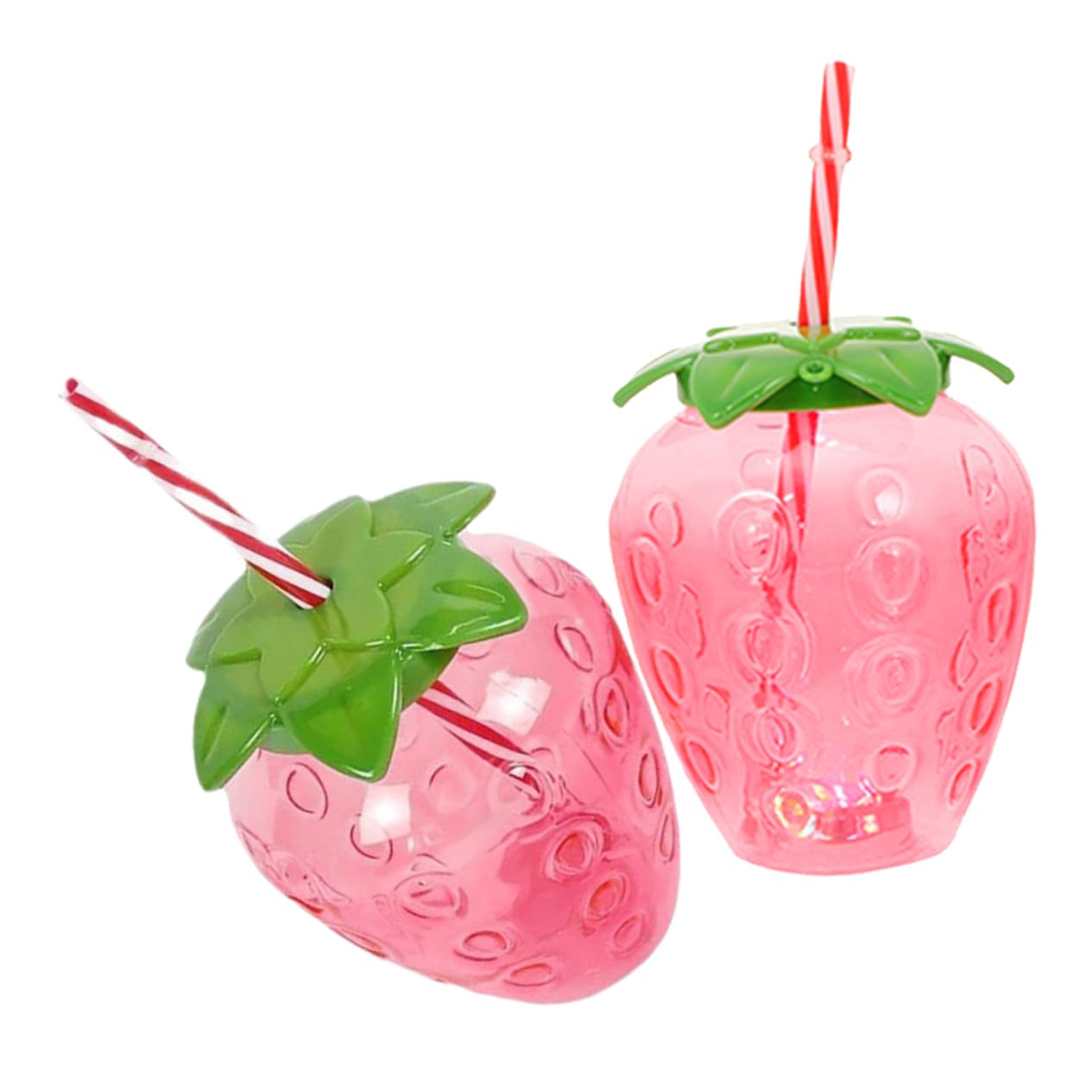 TOPPERFUN 2 Sets Strawberry Water Bottles with Straws Reusable Transparent Fruit Cups for Summer Parties and Pool Lightweight