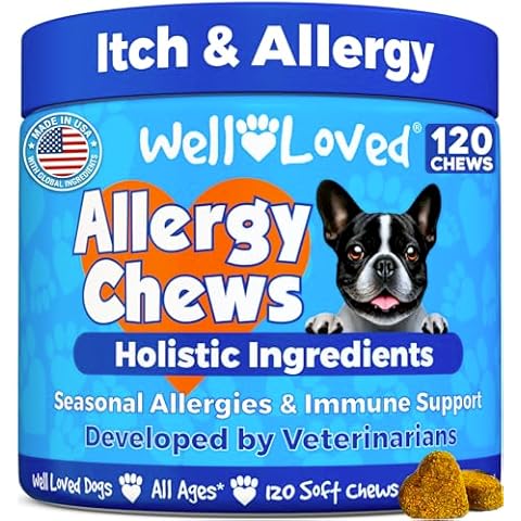 Well Loved Dog Allergy Chews - Dog Allergy Relief, Itching Skin Relief, Hot Spot Treatment & Seasonal Allergies, Vet Developed, Anti Itch Skin Irritation Treatment, Made in USA, 120 Chews Cover