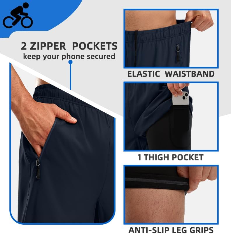 Miniatura 5 de Bikewa - Pantalones cortos de ciclismo de montaña para hombre, con acolchado 3D, ajuste holgado, con bolsillos con cremallera