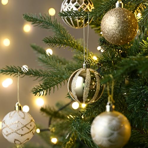 Valery Madelyn Christmas Ornaments Set, 30ct White and Gold Shatterproof Christmas Tree Decorations Ball Ornaments Bulk, 2.36 Inches Elegant Hanging Ornaments for Xmas Trees Holiday Decor - Image 3