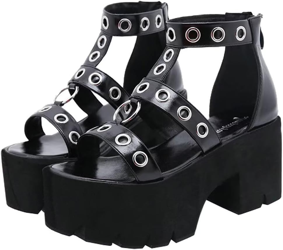 Agodor Women's Goth Platform Sandals - Chunky High Heels