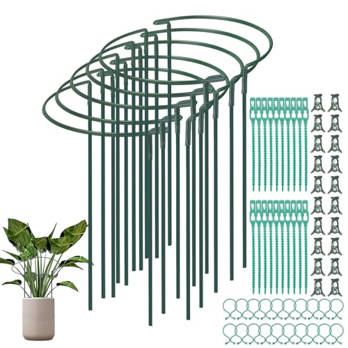 Vookkp 10 Stück Pflanzenstütze Halbrund Staudenhalter Metall 25x40cm Pflanzenhalter Robuste Blumenstütze Pflanzenstütze Ringkäfige für Topfpflanzen, Gemüse, Hortensien, Monstera Rankhilfe