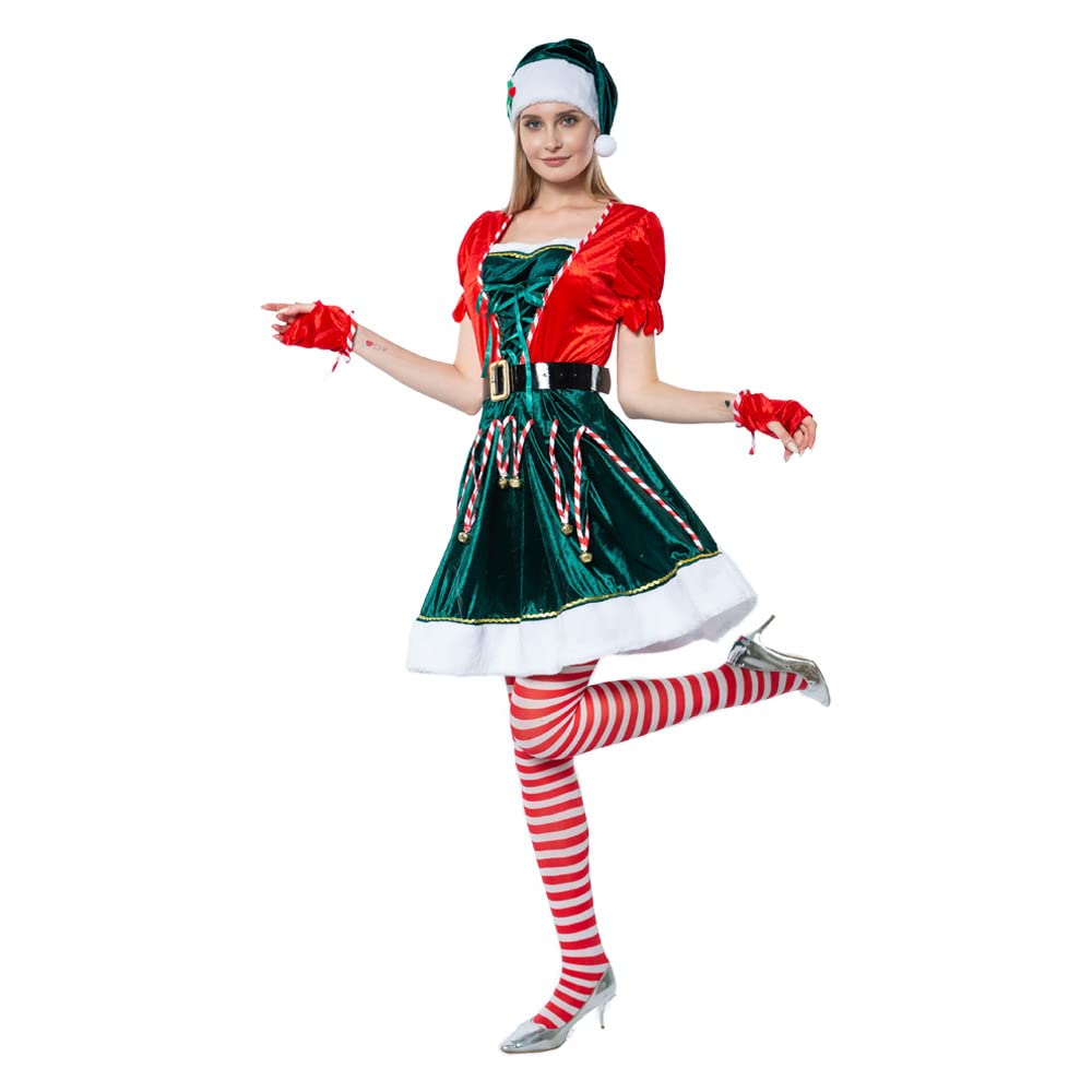 Disfraz unisex de elfo para hombre, disfraz de lujo para adultos, disfraz de Navidad, disfraz de duende de Santa Helper, color verde fiesta de cosplay para mujeres