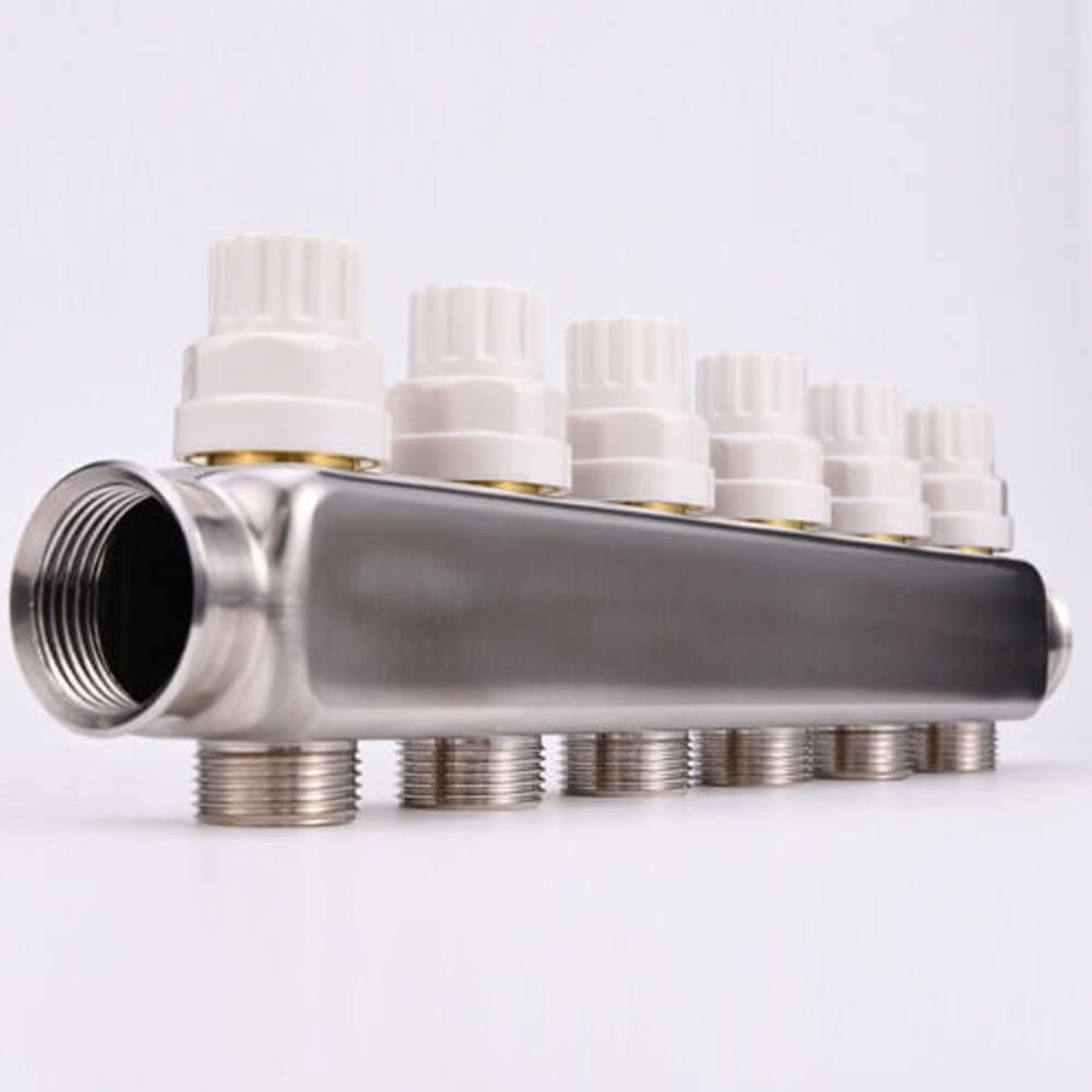 Distribuidor de 2 circuitos de calefacción, con válvulas de bola de 1" | Conexiones para Eurokonus 3/4 | 30 x 1,5 mm, con purgador manual y caudalímetro de acero inoxidable distribuidor HKV