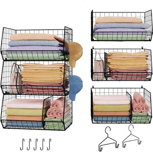 Image of Jautokerdar 3 Tier Closet Hanging Shelves with Divider, Extra Large Closet Organizers and Storage, Clothes Hanging Organizer Clothing Sweaters Handbags Clutches Accessories