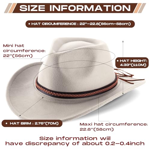 Image of Chuarry 4 Pcs Women Men Felt Western Cowboy Hats Wide Brim Cowgirl Hats Panama Hat for Adults Costume Outdoor