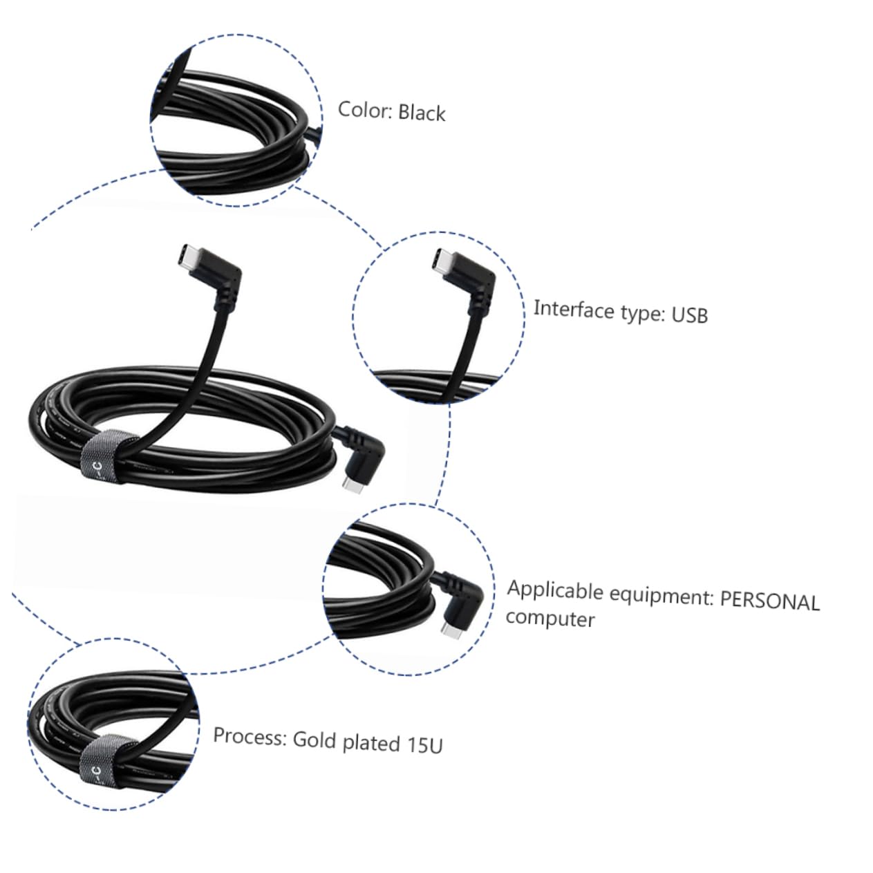 Housoutil 3 Pz oculusquestvrlinkcabledp di ricarica rapida da 3 m cavo di tipo c cavo USB c addominali Black