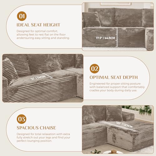Image of 108 inch Boneless Cloud Sectional Couches for Living Room, Comfy Fluffy Soft L Shaped Deep Seat Memory Foam Boneless Couch, Modular Sectional Sofas with Right Facing Chaise, Brown