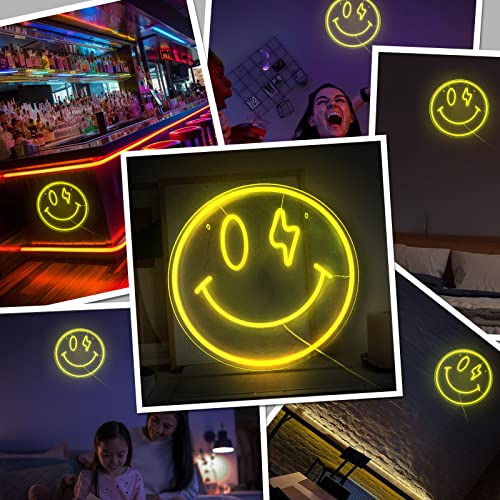 NEONIP Smiley Face Neon Sign, LED Neon Light for Wall Decor, USB Powered Light Up Signs, Yellow Neon Smiley Face Sign for Kids, Bedroom, Party, Bar, Wedding Decoration Gifts, 13.8 inches