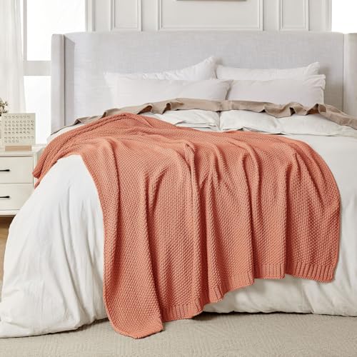 Joydeco Chunky Cable Knit Throw Blanket, Lightweight 100% Cotton Soft Cozy Throw Twin Blanket for Couch Bed and Sofa, Rustic Breathable Farmhouse Blanket Gift for Women Men(Burnt Orange, 60"x80") - image 4