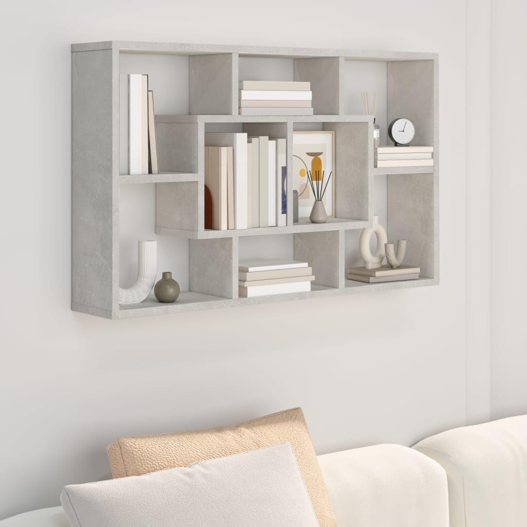 vidaXL Estantería de Pared Colgante Flotante Almacenamiento Espacio Decoración Artículos Diarios en Familia Contrachapada Gris Hormigón