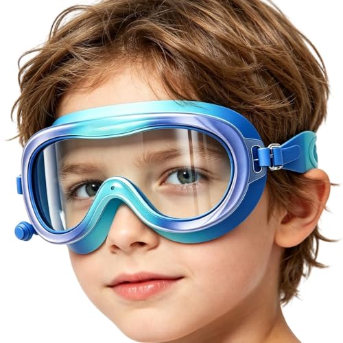 Gafas de natación para niños | Gafas de piscina antivaho de visión amplia con tapones para los oídos | Gafas para niños con correa ajustable | para niños de 3 a 14 años, bañera al aire libre