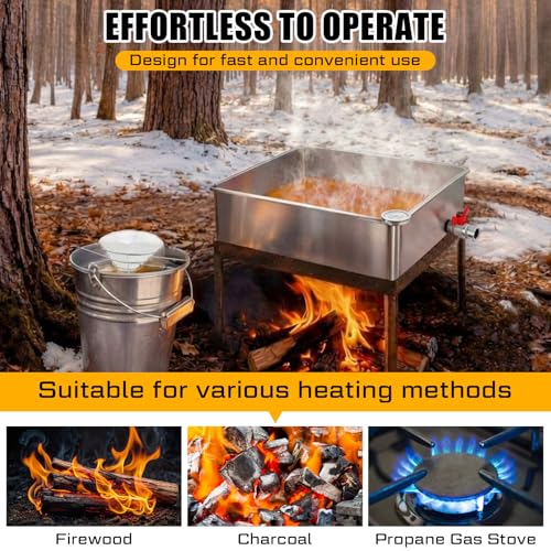 Image of Reallnaive 36x24x6 Inch Maple Syrup Evaporator Pan 22.5 GAL with 10 inch Cone Filter Holder Stand Cone Filter Paper Mechanical Thermometer Stainless Steel Maple Syrup Pan Boiling for Home Outdoor(1-tier)
