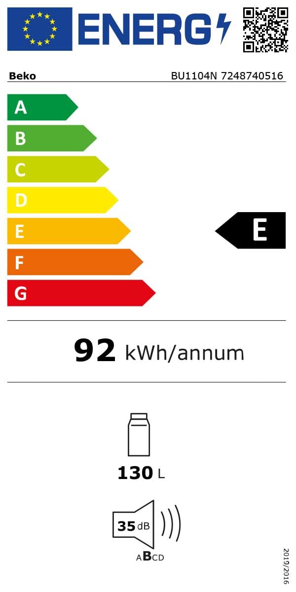 Beko BU1104N - Mini frigo, 130 litri, Incasso, Statico, Classe energetica E