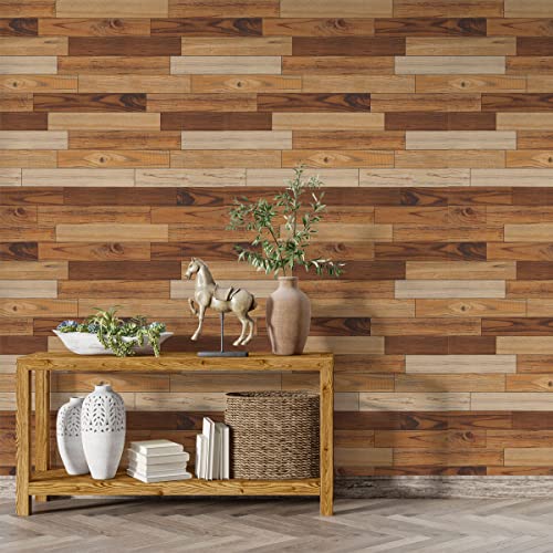 Image of DWELLSINDIA 3D Wooden Bricks Design Self Adhesive Wallpaper Peel & Stick, Waterproof, Scratch Resistant, Laminated (41cm x 244cm, 3D Wooden Bricks Design)