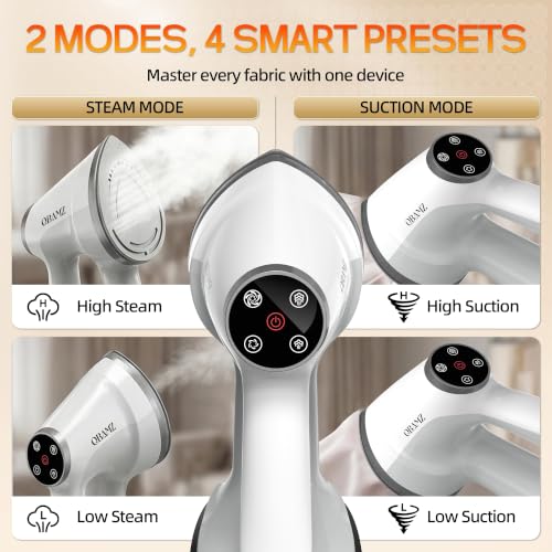 Image of Vacuum Steamer for Clothes, 2-in-1 Handheld Garment Steamer with Suction