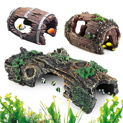 FuYelng 3 Pièces Décoration Aquarium Grain de Bois, Cachette Aquarium Sûrs et Non Toxiques Décoration D'aquarium, pour Petites Crevettes Poissons Autres...