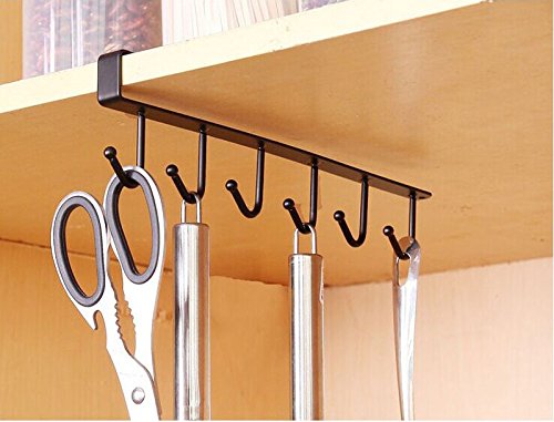 Mug Hooks,Sandistore Coffee Mug Holder,Cups Wine Glasses Storage Hooks Kitchen Utensil Ties Belts and Scarf Hanging Hook Rack Holder Under Cabinet Closet Without Drilling (Black)