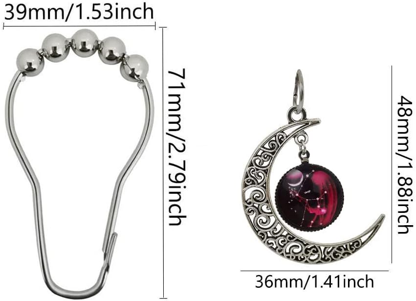 12Pcs Decorative Moon Astrology Shower Curtain Hooks for Bathroom Rod