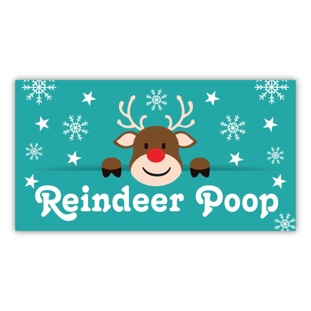 Papa Prints Reindeer's Poop Pack Of 24 Reindeer Poop Labels (64 Mm X 33.8 Mm) Christmas Sticker Labels For Party Bags, Crafts And Sweet Cones Papa Prints®