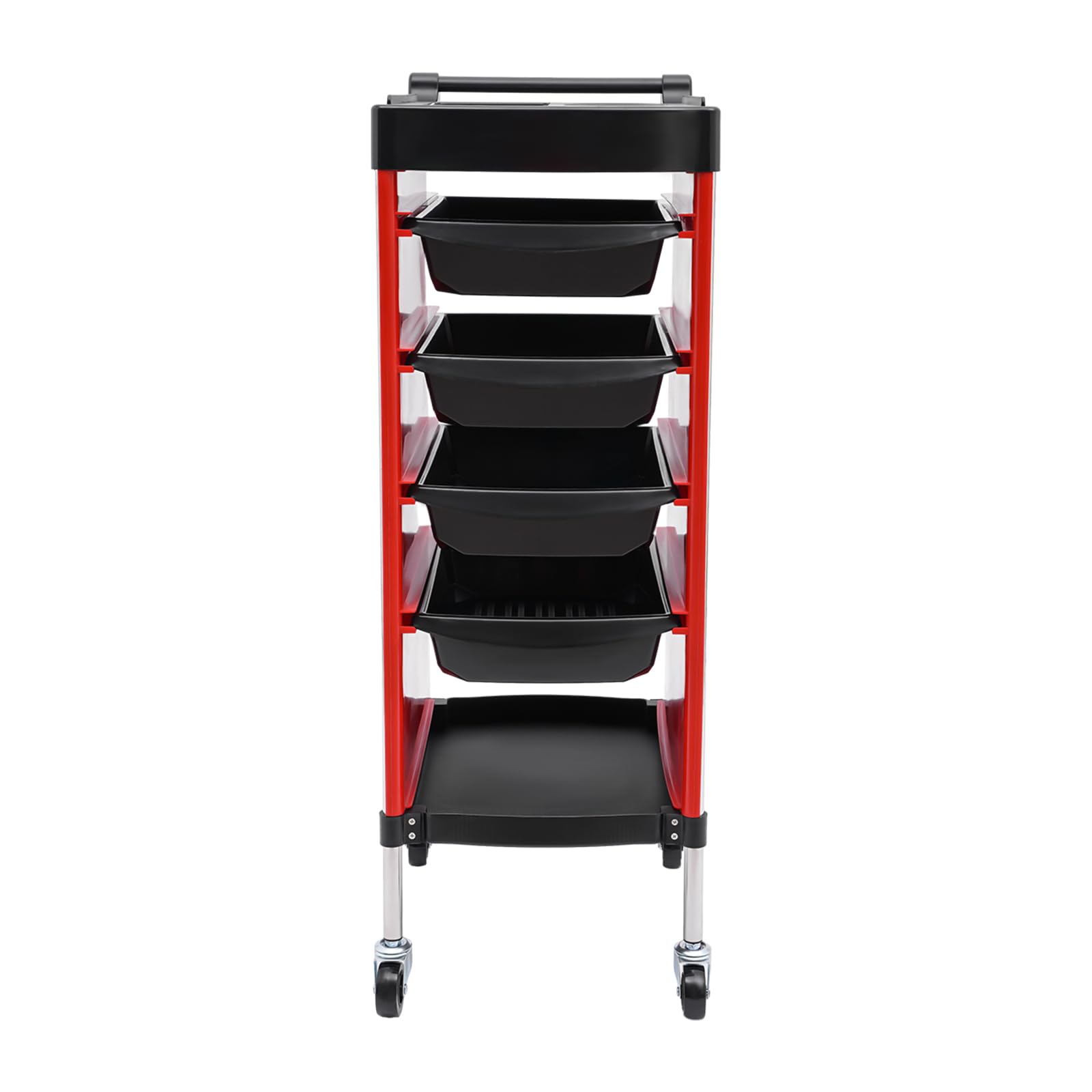 Carro de peluquería con 4 cajones, carrito de operación con ruedas, carrito de peluquería, accesorios de peluquería, carrito de trabajo profesional para salón de belleza, 36 x 37 x 85 cm (rojo)