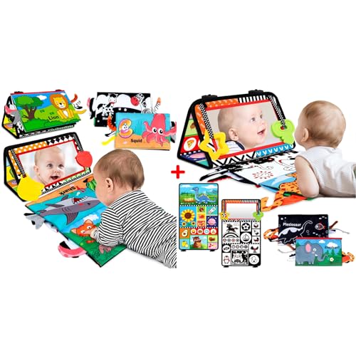 Image of Aboosam 3 in 1 Tummy Time Mirror Baby Toys with Crinkle Cloth Book and Teether