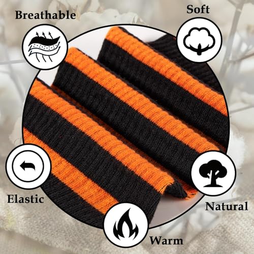 Image of Moon Wood Plus Size Thigh High Socks for Women Knit Cotton Extra Long Striped Over the Knee High Socks Leg Warmers