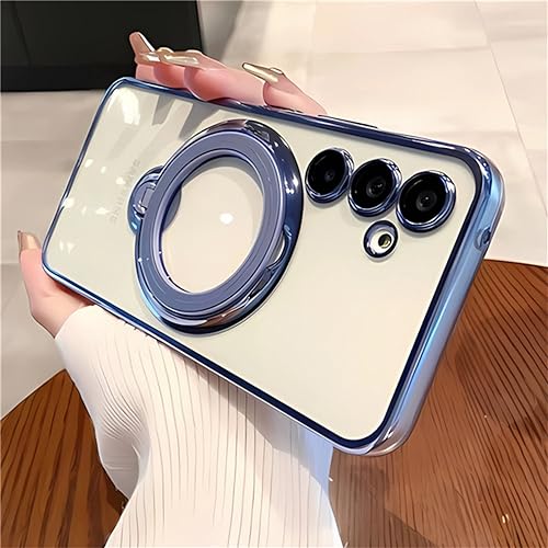 Étui pour Samsung S22 Ultra avec protection d'objectif et support de placage bleu luxe