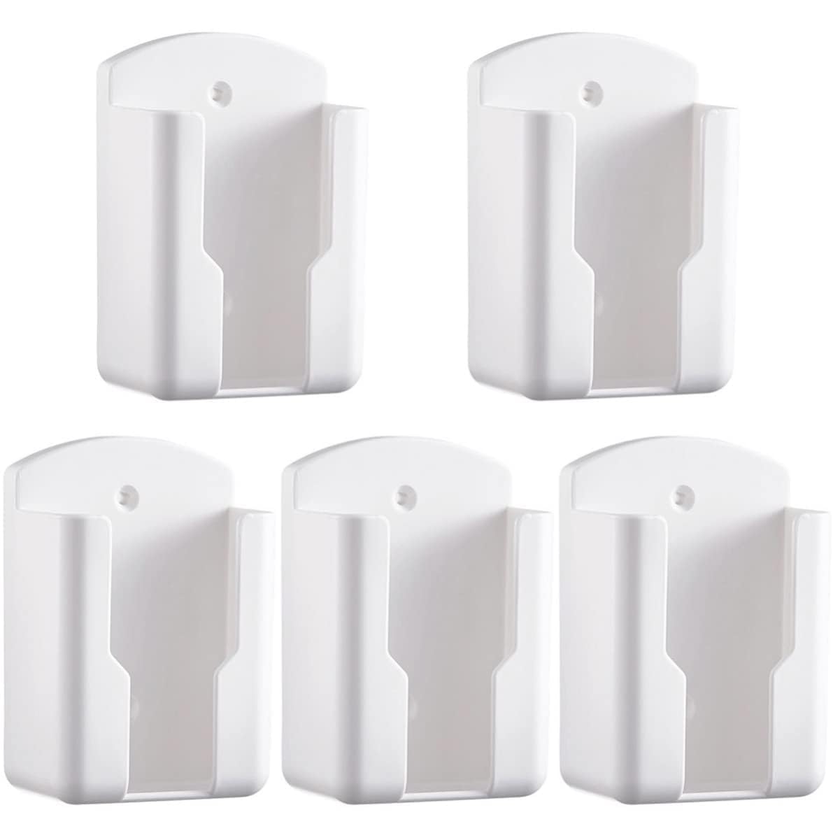 Khazna Wall Mount Remote Control Holder, 5 Pcs TV Air Conditioner Remote Control Holder, Wall Mount Storage Box Organizer, for Home Nightstand Office Desk School Supply Storage (White)