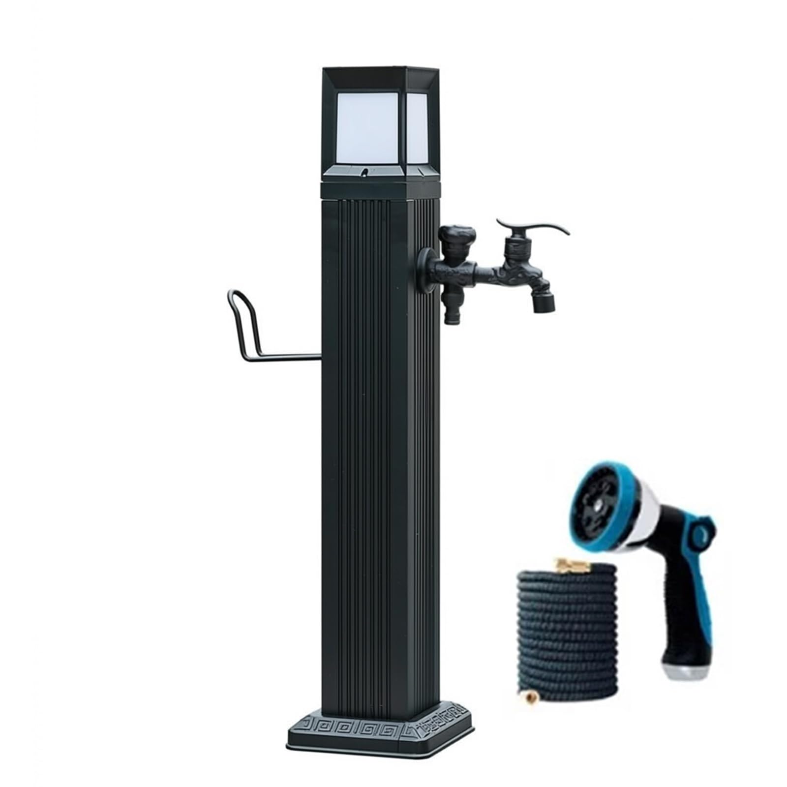 Garden Water Column, Outdoor Water Faucet with Solar Light, Aluminum Freestanding Floor Mounted Hydrant Water Tap, Suitable for Washing(114cm/45in)