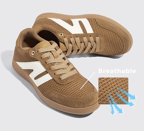 Image of LUCKY STEP Women Retro Gum Sole Fashion Sneakers | Genuine Leather Classic Tennis Skate Walking Shoes Anti Slip Trainers