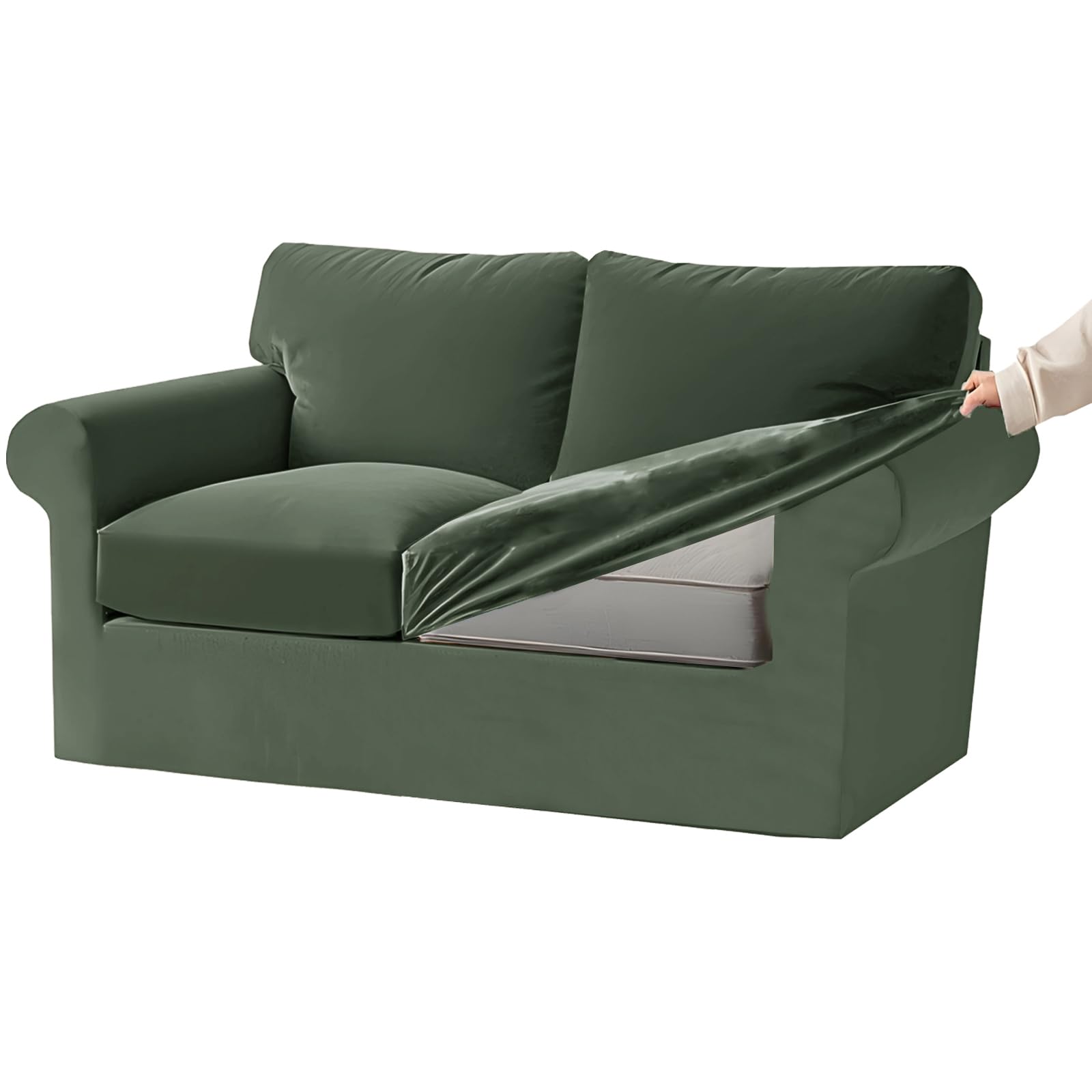 KYJSW Stretch Ektorp Sofa Cover with Separate Seat Cushions and Backrests Covers Velvet Sofa Slipcovers with Elastic Band 1 2 3 4 Seater Set (Light green,X-Large 2 Seat Set 5 PCS)