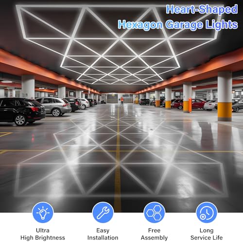 Hexagon Garage Led Lights, 26-Pack Shop Lights 6500K 21060LM 156W DIY Lighting Kits, LED Ceiling Lights for Garage Gym Workshop Car Detailing, 78in*35in - Image 3