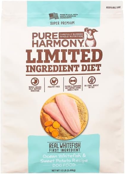 Pure Harmony Dog Food Ocean Whitefish & Sweet Potato Recipe Limited Ingredient Diet Super Premium, 192 Ounce