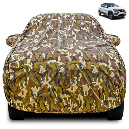 Image of FABTEC Car Body Cover for Renault Kwid Jungle Print with Soft Cotton Lining Waterproof Car Cover UV & Rain Protection with Mirror Pocket Bottom Elastic (Military /Camouflage Pattern)