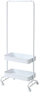 Yamazen LTH-2BWH Trolley Hanger Rack, 2 Baskets, 2 Tiers, White