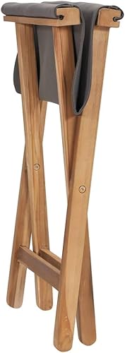Miniatura 6 de Taburete plegable, paquete de 2 taburetes portátiles de campamento de 18.1 pulgadas de altura, ligero, madera de teca y tela, silla plegable para