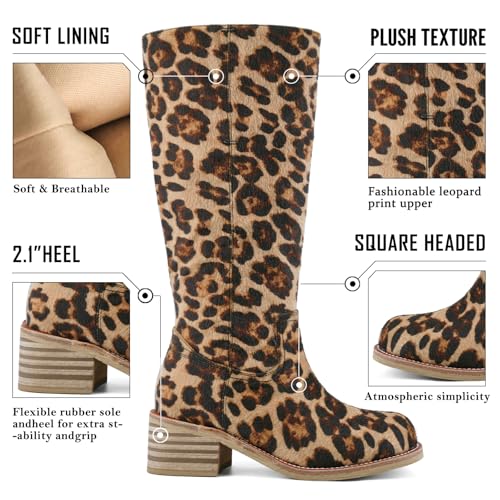 Image of UBWDU Women's Knee High Boots Chunky Block Heel Long Boots Square Toe Low Heel Boots for Women