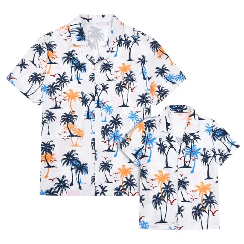 Image of AWIBMK Hawaiian Family Matching Outfits Mother Daughter Tropical Dresses Father Son Shirts for Beach Vacation Luau Party